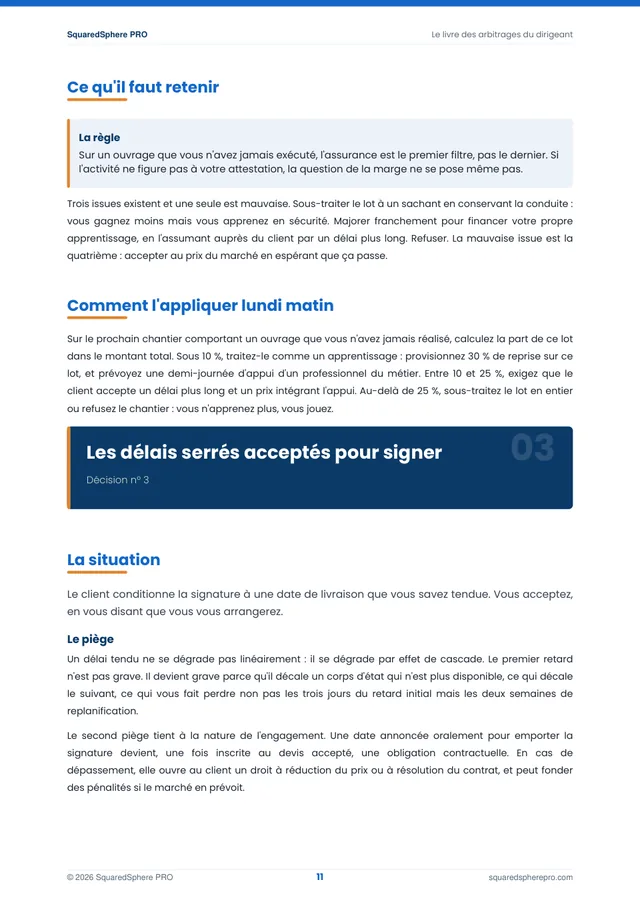 Page 12 de l’extrait du manuel 50 décisions qui font gagner ou perdre de l'argent dans le BTP