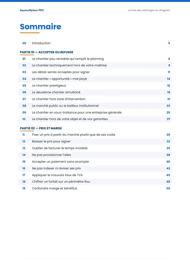 Page 2 de l’extrait du manuel 50 décisions qui font gagner ou perdre de l'argent dans le BTP