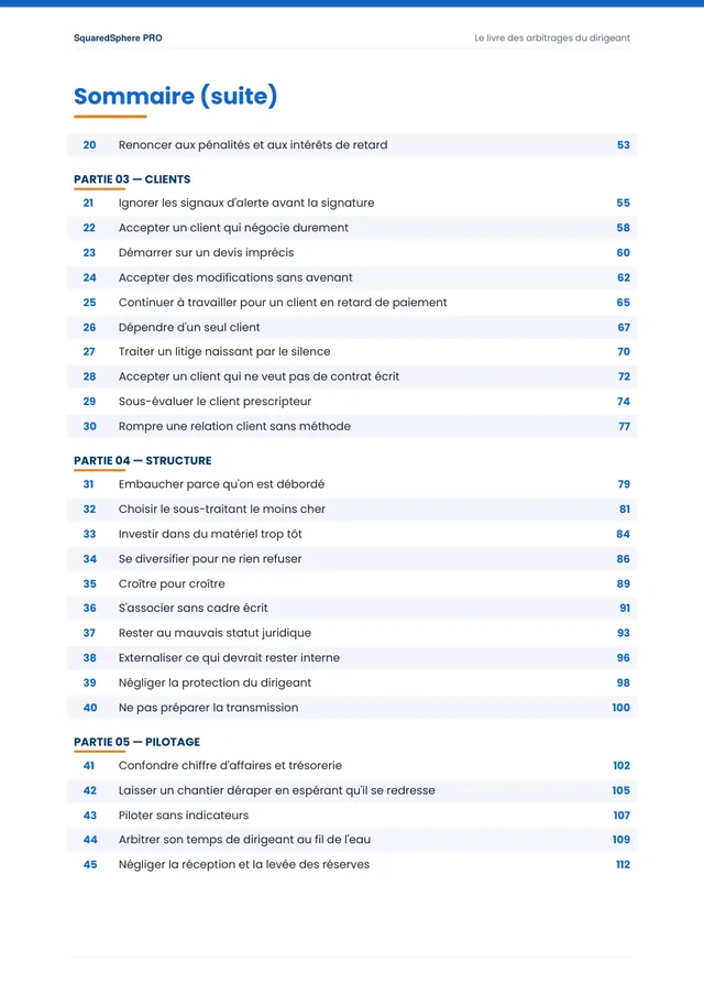 Page 3 de l’extrait du manuel 50 décisions qui font gagner ou perdre de l'argent dans le BTP
