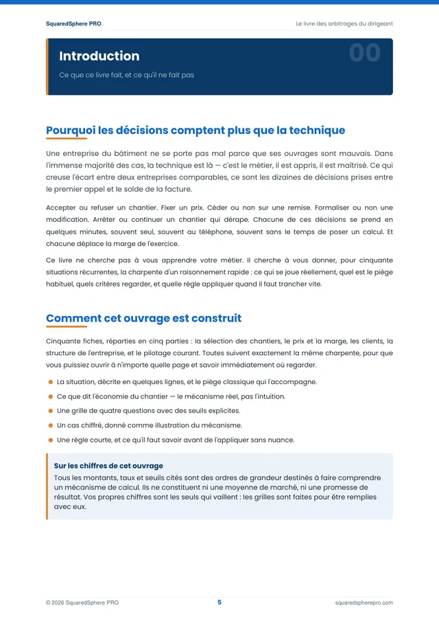 Page 6 de l’extrait du manuel 50 décisions qui font gagner ou perdre de l'argent dans le BTP