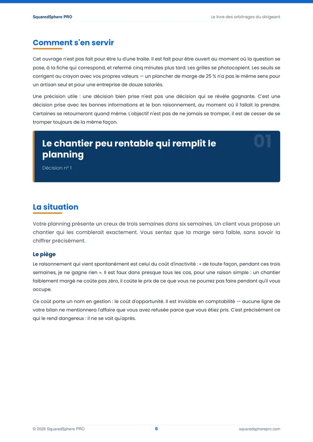 Page 7 de l’extrait du manuel 50 décisions qui font gagner ou perdre de l'argent dans le BTP