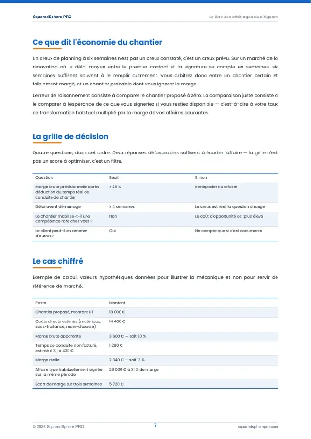 Page 8 de l’extrait du manuel 50 décisions qui font gagner ou perdre de l'argent dans le BTP